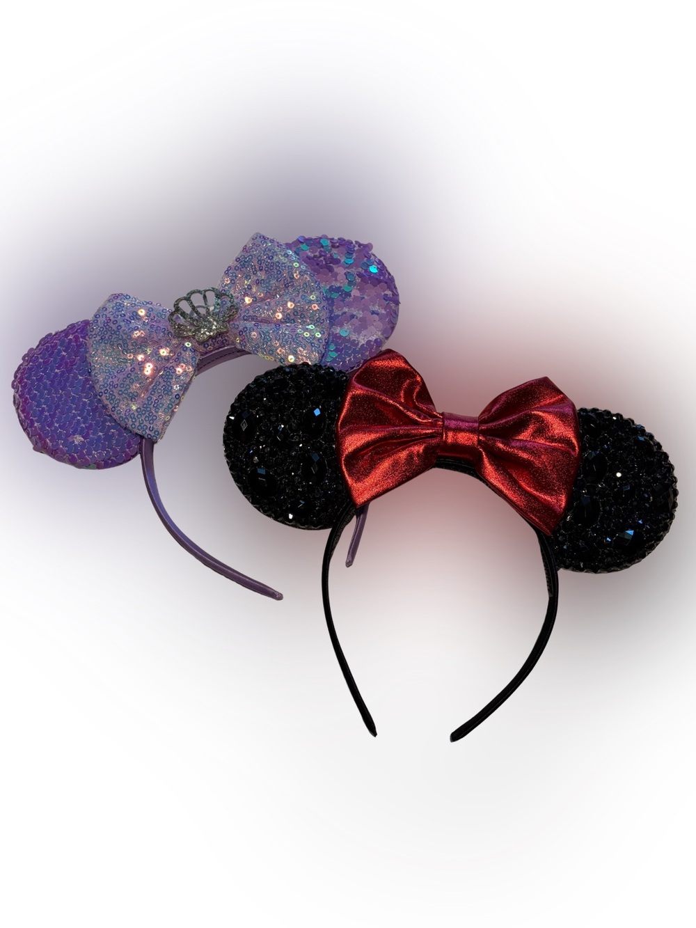 DISNEY Minnie Ears Headbands - Purple Sequins& Black with Red Bow